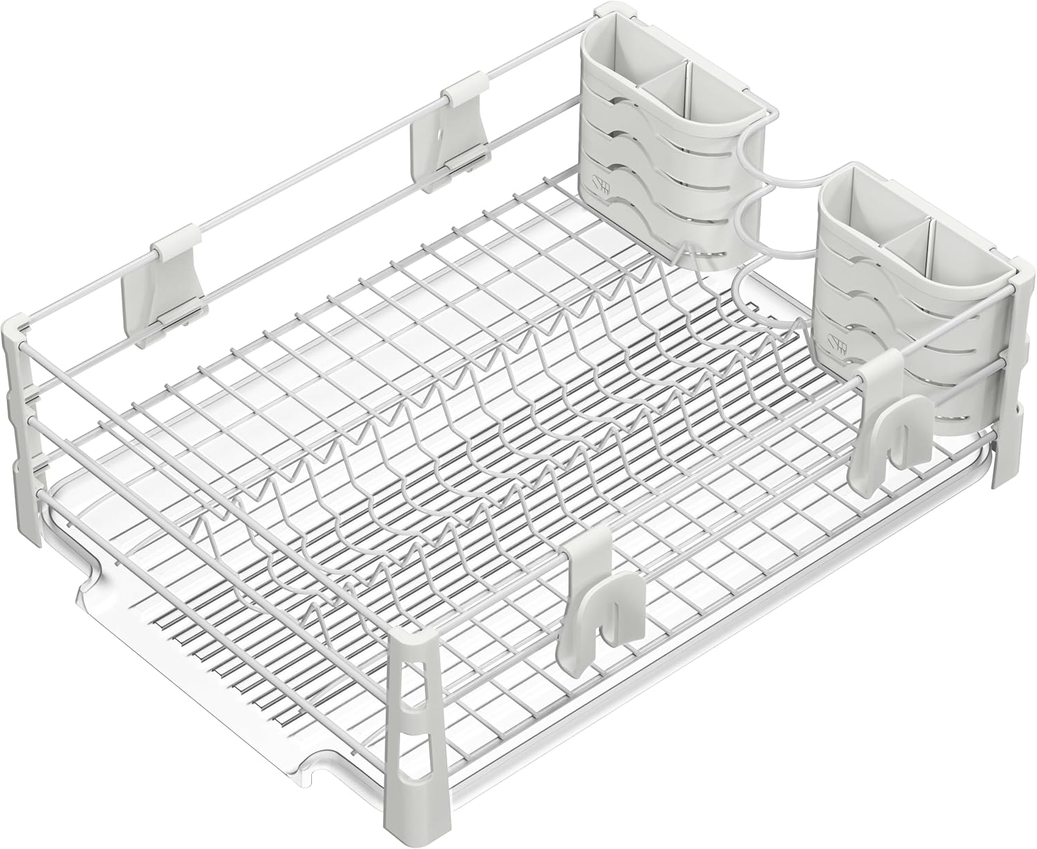 SIMPLE HOUSEWARE White Dish Drying Rack with Drainboard, Utensil Holder & Mug Hooks – Metal Kitchen Counter Organizer