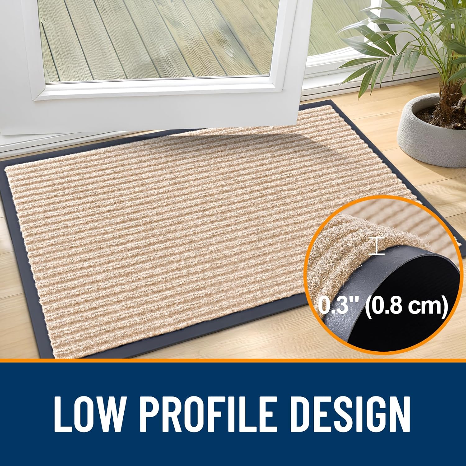 OLANLY Front Door Mat Indoor Outdoor Entrance, Waterproof Heavy Duty Doormat, Fade Resistant, Low Profile, Easy Clean Patio Porch Welcome Floor Mats for Entry, 71x47, Beige