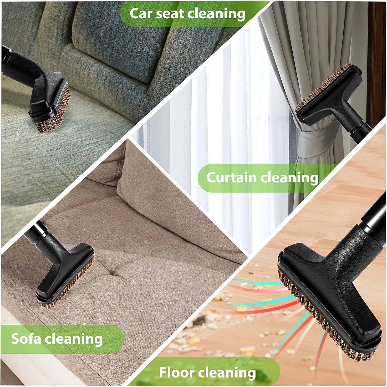 Honoson 2 Pcs 1-1/4 Vacuum Brush Attachment Square Horse Hair Vacuum Dusting Brush Hose Attachments Dust Tool Replacement 1.25 Soft Bristle Cleaner for Standard Hose