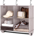 StorageWorks Hanging Closet Organizer with Metal Rod, 4-Section Closet Organizers and Storage, Collapsible Hanging Shelves for Wardrobe Organizer, Nursery, Bedroom, Light Khaki