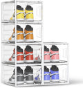 Shoe Storage Boxes Fit Size 13, White Plastic Stackable Shoe Organizer for Closet, Shoe Rack & Holder Sneaker Container, Thicken & Sturdy 6-Sided Hard Clear White 6 Pack