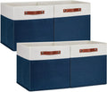 DULLEMELO 13 inch Cube Storage Bins, Gift Baskets Empty for Boy Girl Mother Father Christmas Festival,Fabric Storage Bins Cube Organizer Baskets With Leather Handles(White&Blue-4 Pack)