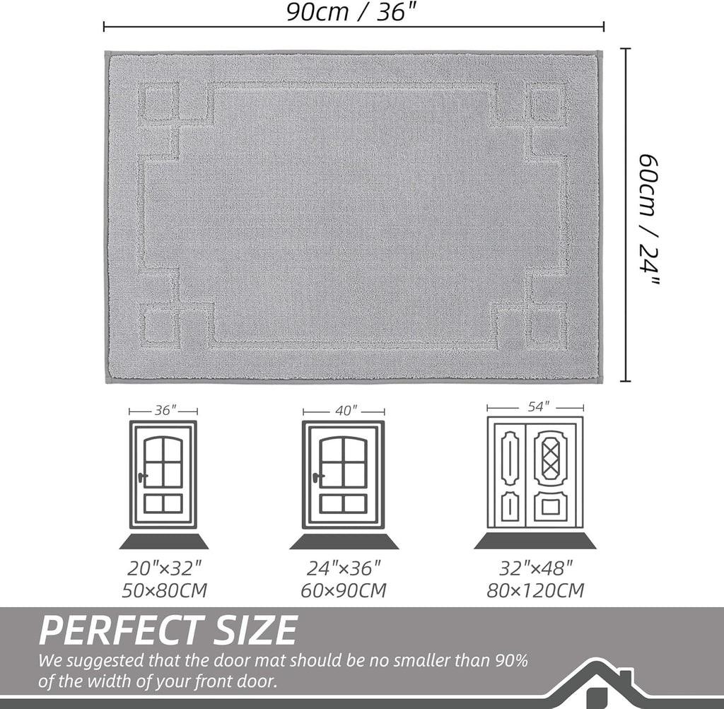 BEQHAUSE Door Mat 24" x 36", Non-Slip Door Mats Indoor Entryway Rugs Washable Low-Profile Absorbent and Stain Resist Floor Mats, Dog Door Mat for Front Back Door, Muddy Wet Shoes & Paws, Light Grey