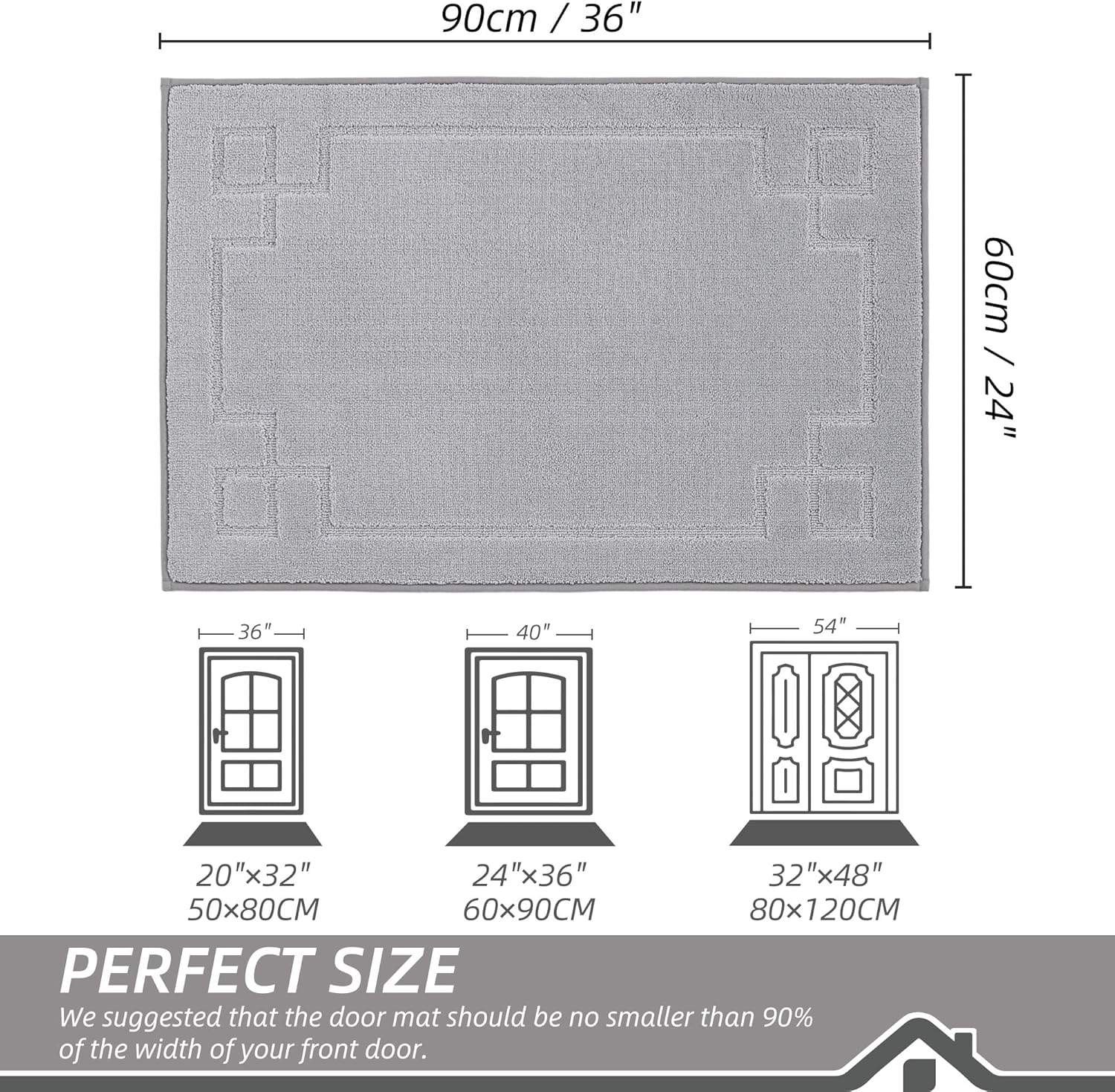 BEQHAUSE Door Mat 24" x 36", Non-Slip Door Mats Indoor Entryway Rugs Washable Low-Profile Absorbent and Stain Resist Floor Mats, Dog Door Mat for Front Back Door, Muddy Wet Shoes & Paws, Light Grey