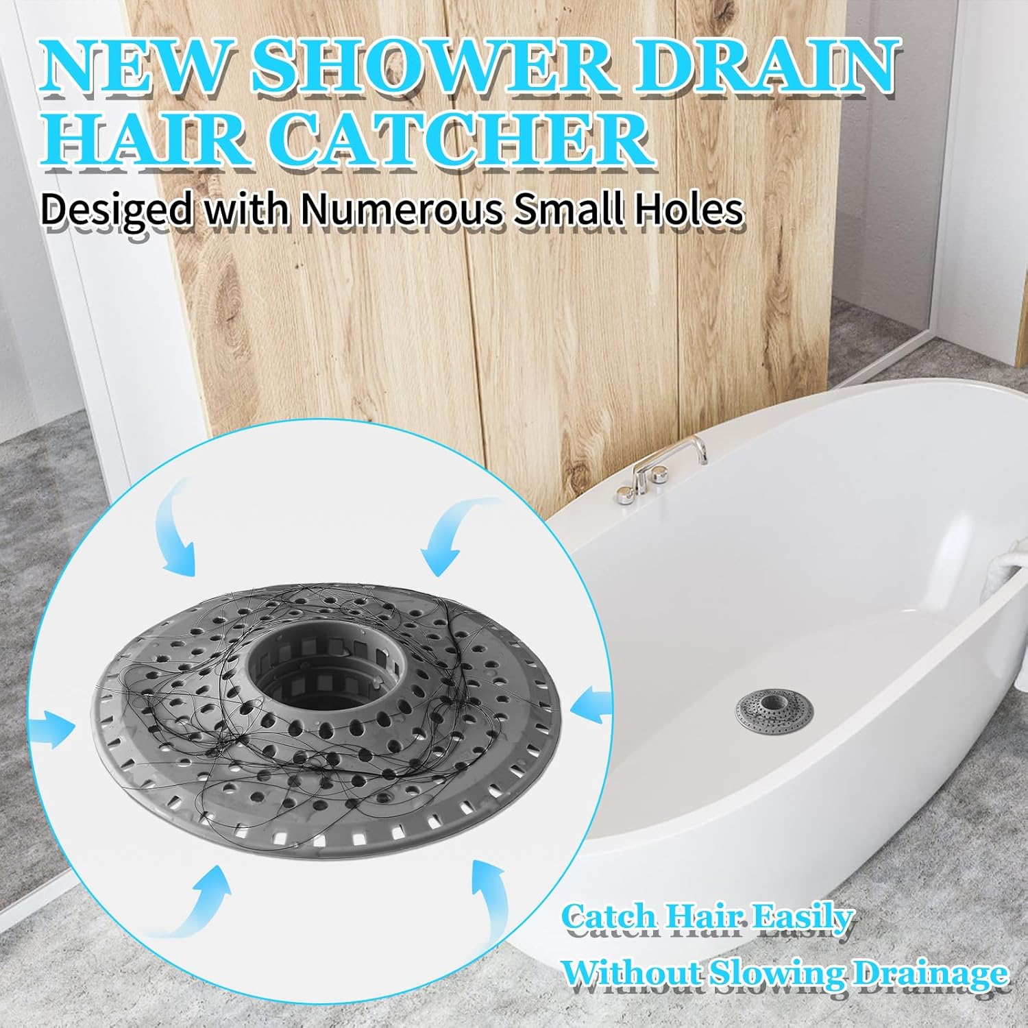 Bathtub Drain Hair Catcher,Silicone Tub Hair Catcher Drain Protector,All-in-one Shower Hair Drain Catcher Strainer for 1.48'' to 1.76'' Regular Drains, 3PCS