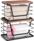 ALOCEO 2 Pack Stackable Storage Bins with Lids, Stainless Steel Extra Large Trash Bag Dispenser Roll Holder for Kitchen Sink, Laundry, Pantry Organizer and Storage, Walnut Black