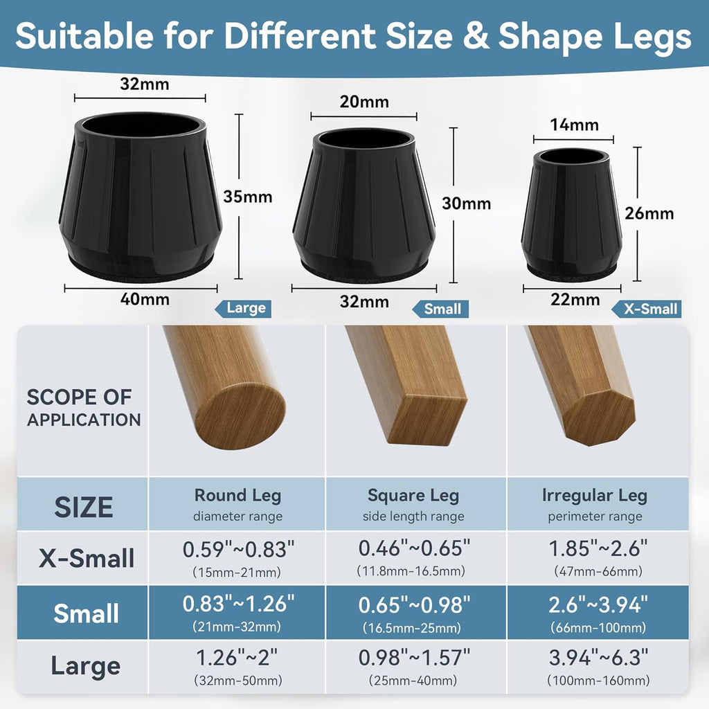 24PCS Silicone Chair Leg Floor Protectors for Hardwood Floors, Thicken Rubber Chair Leg Cap Covers, Non Slip Furniture Leg Pads to Protect Wood Tile Floors from Scratches and Reduce Noise