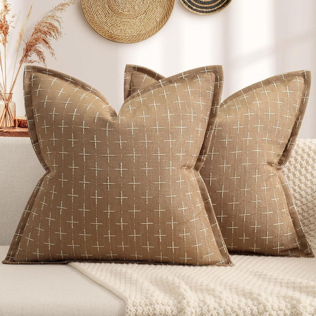 ZWJD Throw Pillow Pillow Covers 22x22 Set of 2 Soft Polyester Textured Pillow Covers with Stylish Flange Edge Cozy Farmhouse Throw Pillows for Couch Bed Sofa Living Room