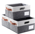 PRANDOM Foldable Storage Bins with Handles [3-Pack] Fabric Collapsible Storage Boxes Baskets Cubes Containers with Handles for Closet Living Room Bedroom (Grey & White 11.5x8.5x6.7'')