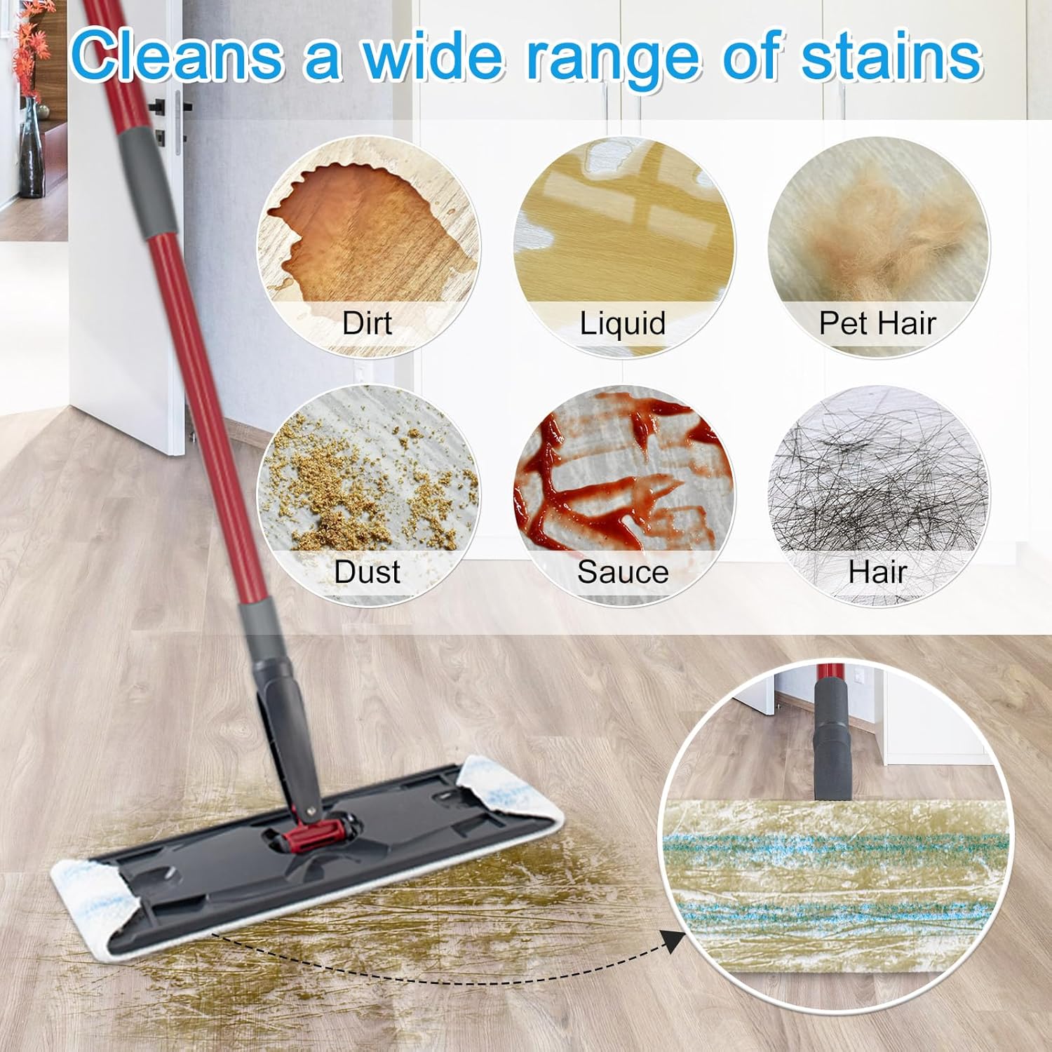 6 Pack Microfiber Replacement Mop Pads for O-Cedar H2prO Flat Mop System, Washable and Reusable Mop Pad Refills for O Cedar H2pro Flat Mop, Flat Mop Replace Heads for Wet Dry Floor Deep Clean