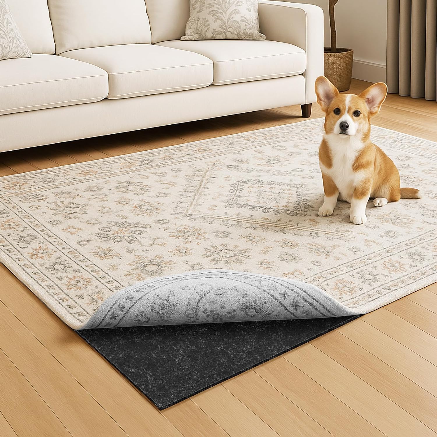 Warmstar 4x6 FT Non Slip Rug Pad,100% Waterproof Felt Rug Pad for Hardwood Floors,1/2” Thick Soft Carpet Pad with Natural Rubber Backing, Secure Grip & Floor Protection