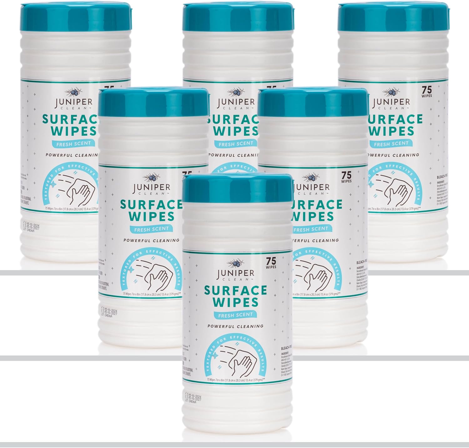6 Pack Surface Cleaning Wipes Bleach Free, All-Purpose Cleaner for Bathroom, Kitchen, Office, 450 Count Canister, 7.5" x 7" Sheet, Fresh Scent, Lint Free & Durable