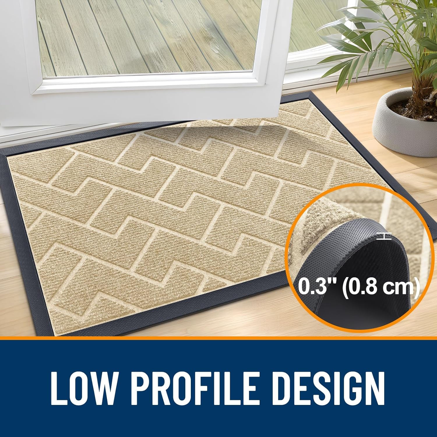 OLANLY Front Door Mat Indoor Outdoor Entrance, Waterproof All-Season, All-Weather Doormat, Sturdy Natural Rubber, Low Profile, Easy Clean Patio Porch Entryway Mat, Herringbone Brick (Beige, 29.5x17)