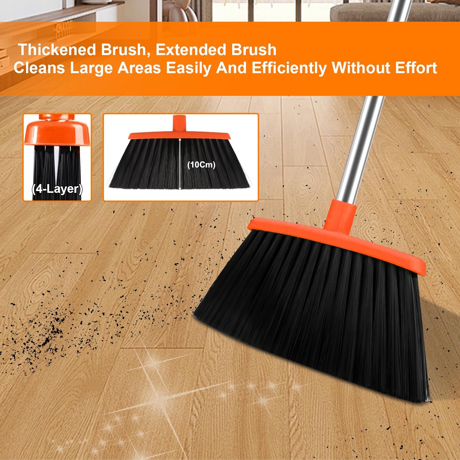 Broom and Dustpan Set for Home, Broom with Dustpan Combo Set, 51" Long Handle Dust Pan Set for Household