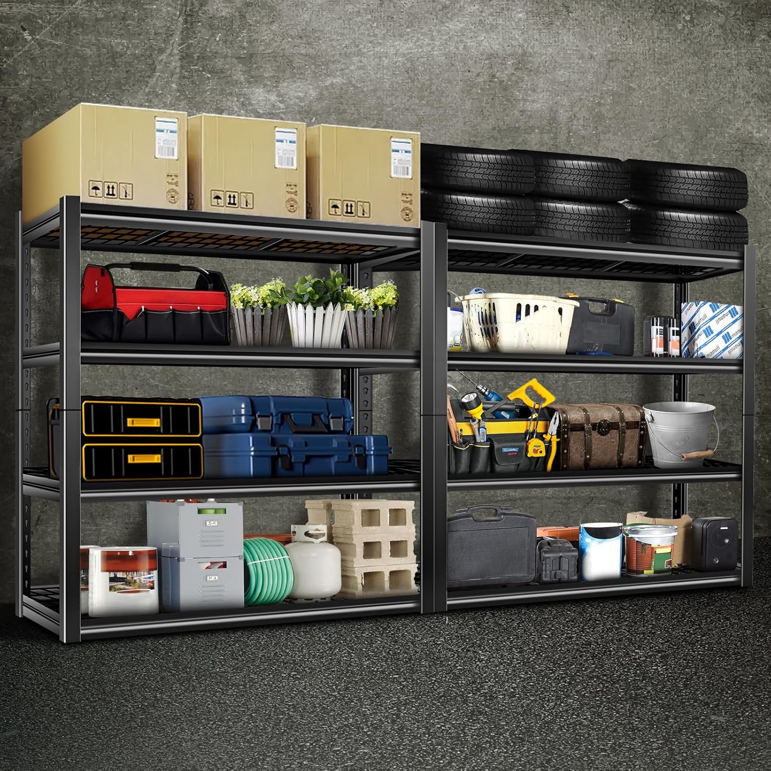 BILT HARD 46" W x 24" D x 72" H Heavy Duty Garage Shelving, 4-Tier Industrial Metal Shelving Units with Adjustable Shelf, Steel Utility Shelves for Warehouse, Garage