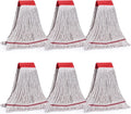Matthew Cleaning Commercial Mop Head Replacement, 5 Inch Wide Headband, Looped End Cotton Blend String Wet Mops for Floor Cleaning, 18 oz Medium, 6-Pack White