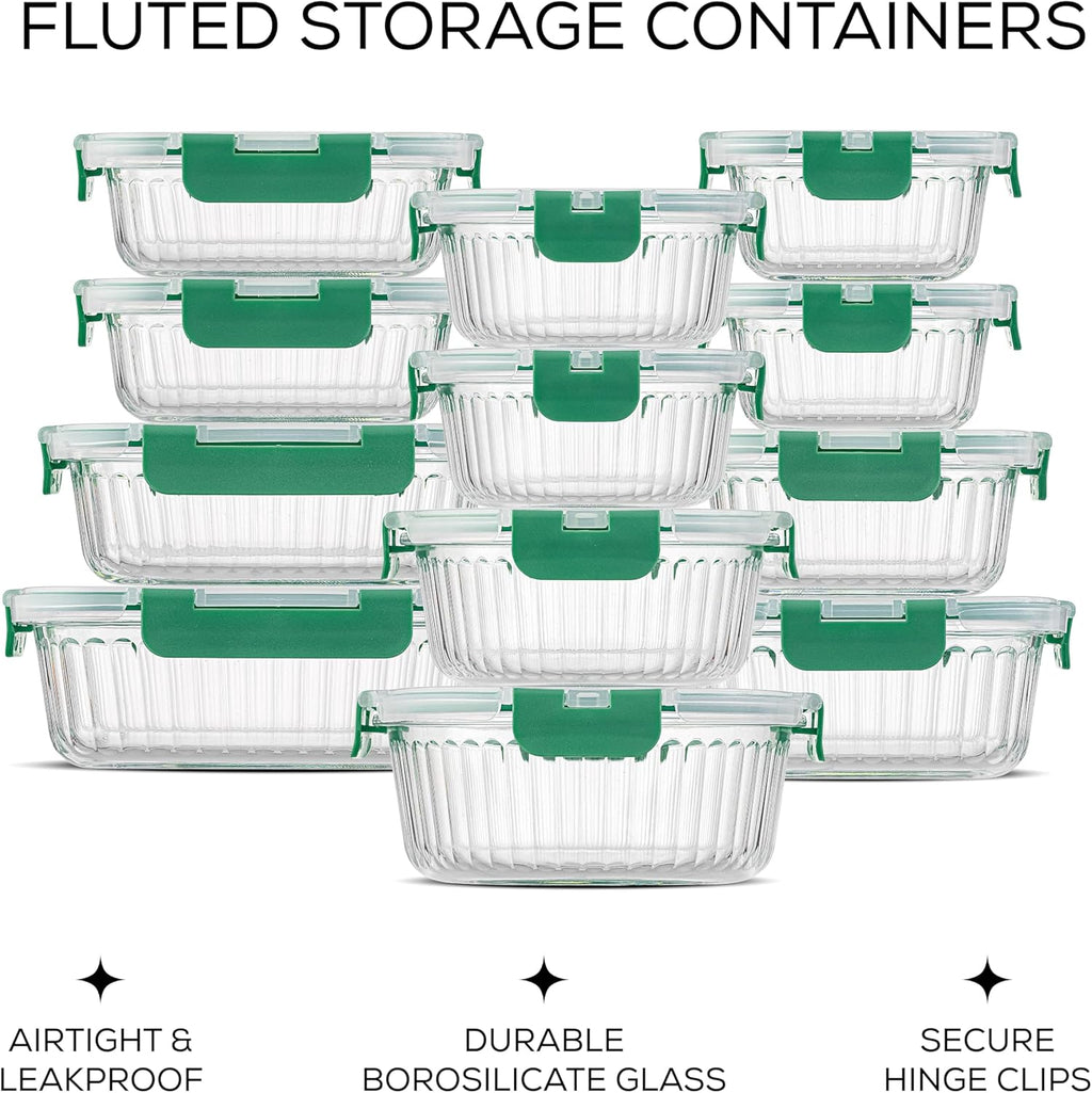 JoyJolt 24pc Borosilicate Glass Storage Containers with Lids | 12 Airtight/Freezer Safe Food Storage Containers for Pantry and Kitchen | Meal Prep Container for Lunch | Glass Tupperware Set