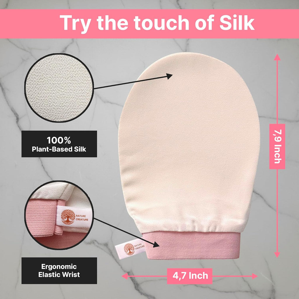 – Vegan Silk Exfoliating Glove (2pcs) for Face, Body, and Hands | Natural Body Scrubber for Dead Skin Removal | Exfoliating Mitt Eco-Friendly, Perfect for Spa, Bath, and Shower