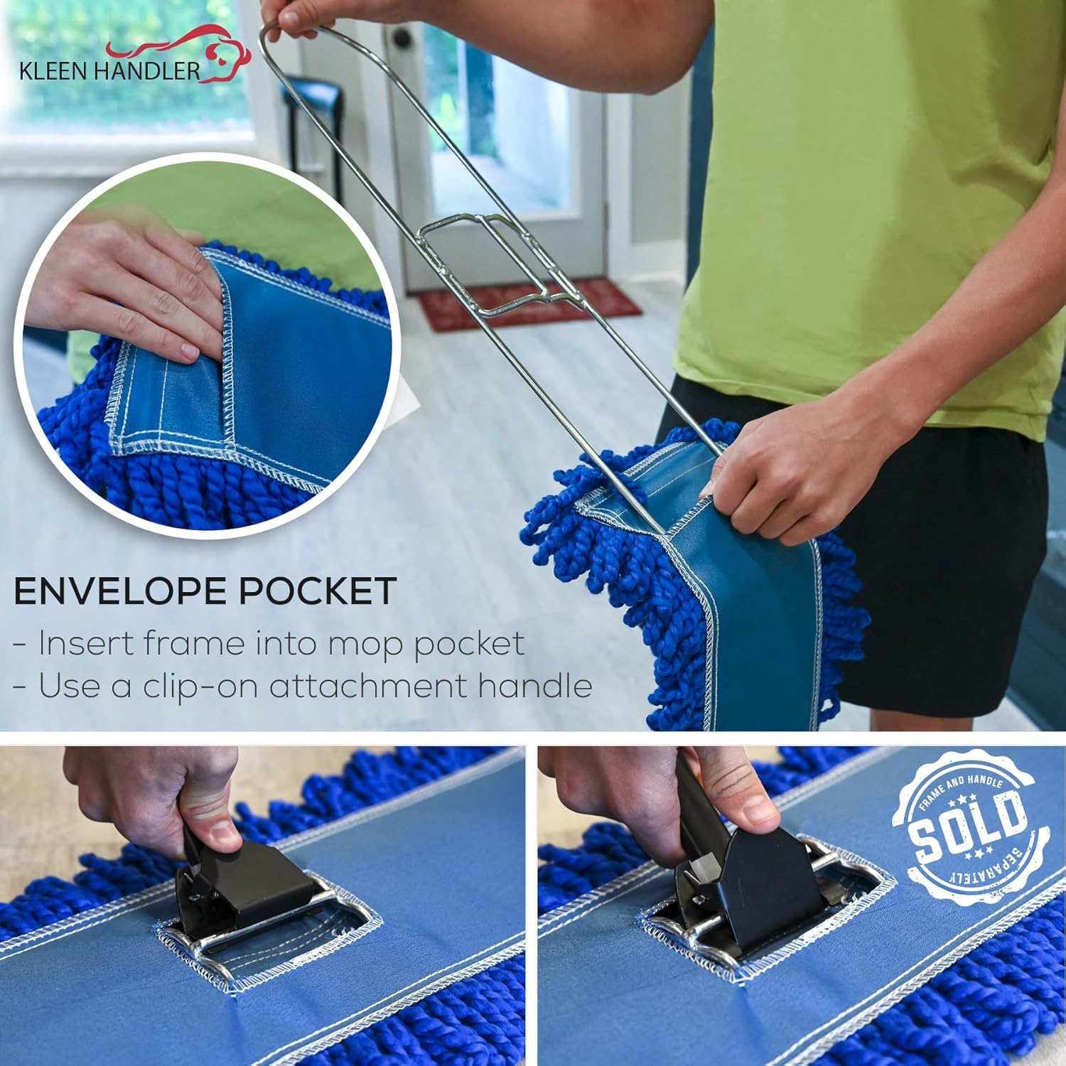 KLEEN HANDLER 6 Pack of 18 Inch Microfiber Dust Mop, Large Washable Commercial Mop Head Replacement, Sweeper, Janitorial Dust Mops, Blue