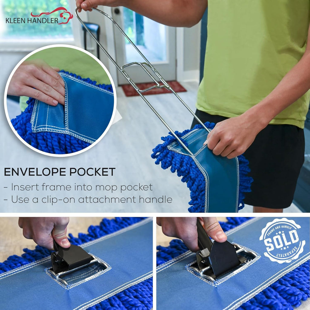 KLEEN HANDLER 18 Inch Microfiber Dust Mop, Large Washable Commercial Mop Head Replacement, Sweeper, Janitorial Supplies, Blue