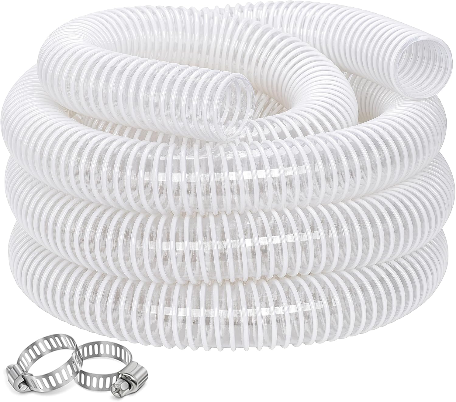 Dust Collection Hose 2-1/2 in × 5 ft Heavy Duty Clear Flexible PVC Reinforced Thicken Helix Suction Discharge Corrugated Pipe Hose for Fume Dust Collector Fitting Wood Chip Saw (2.5 inch hose)