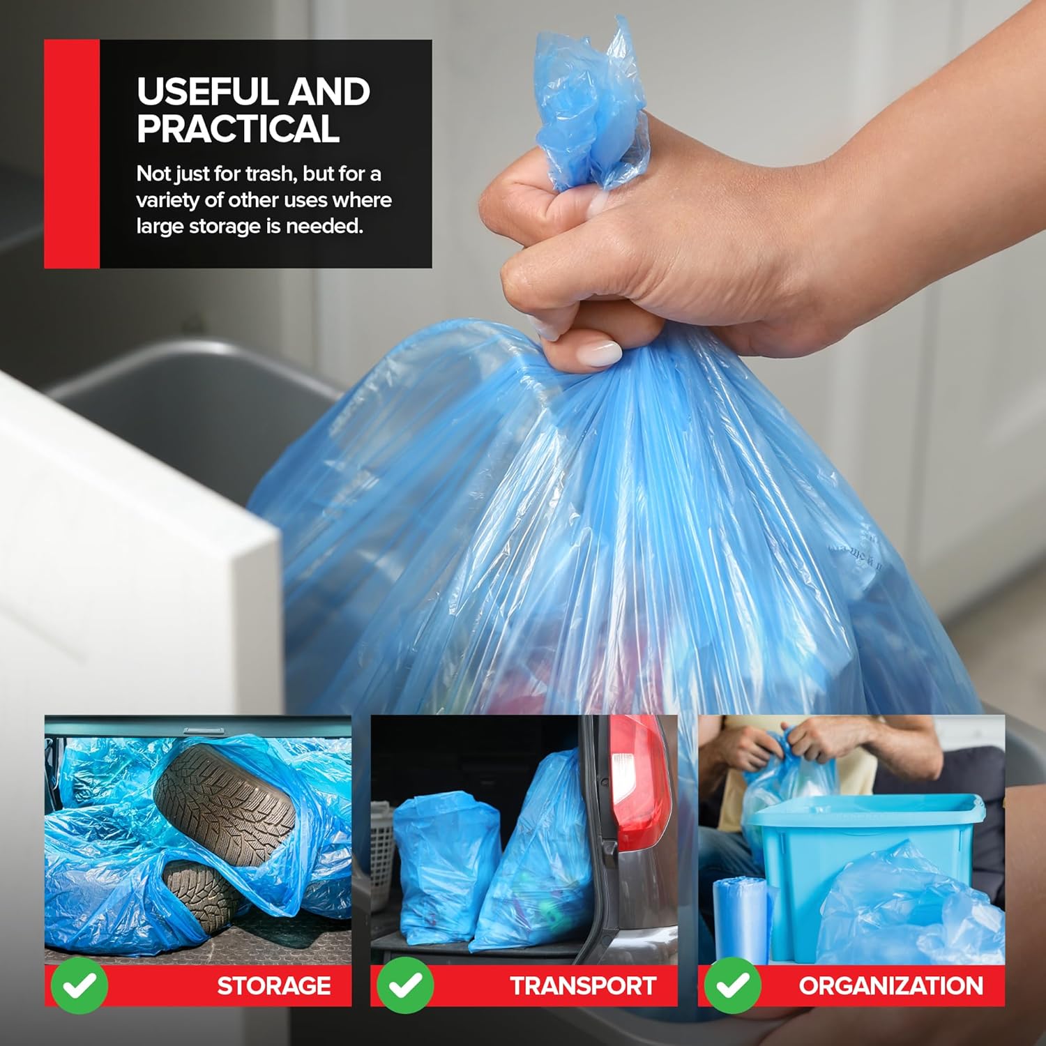 Heavy-Duty Blue Recycling Bags, 120-Pack Blue Garbage Bags For Recycling | 33-Gallon Capacity| Commercial, Industrial or Home Use