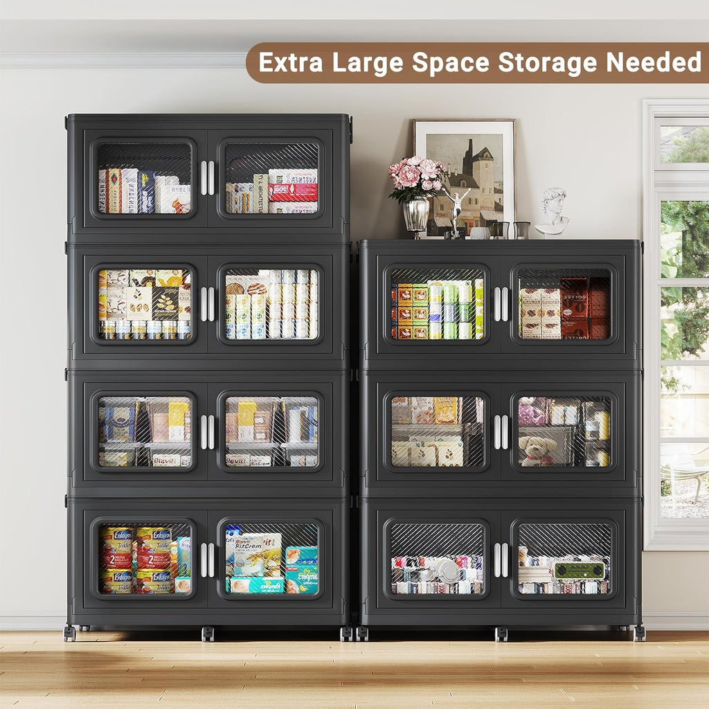 BROVIEW 300 Qt Stackable Storage Bin with Lid, 75Gal Extra Large Collapsible Storage Boxes, Folding Plastic Drawer, Heavy-Duty Store Cabinet, Closet Organizer for Home Kitchen, 1 Pack Black