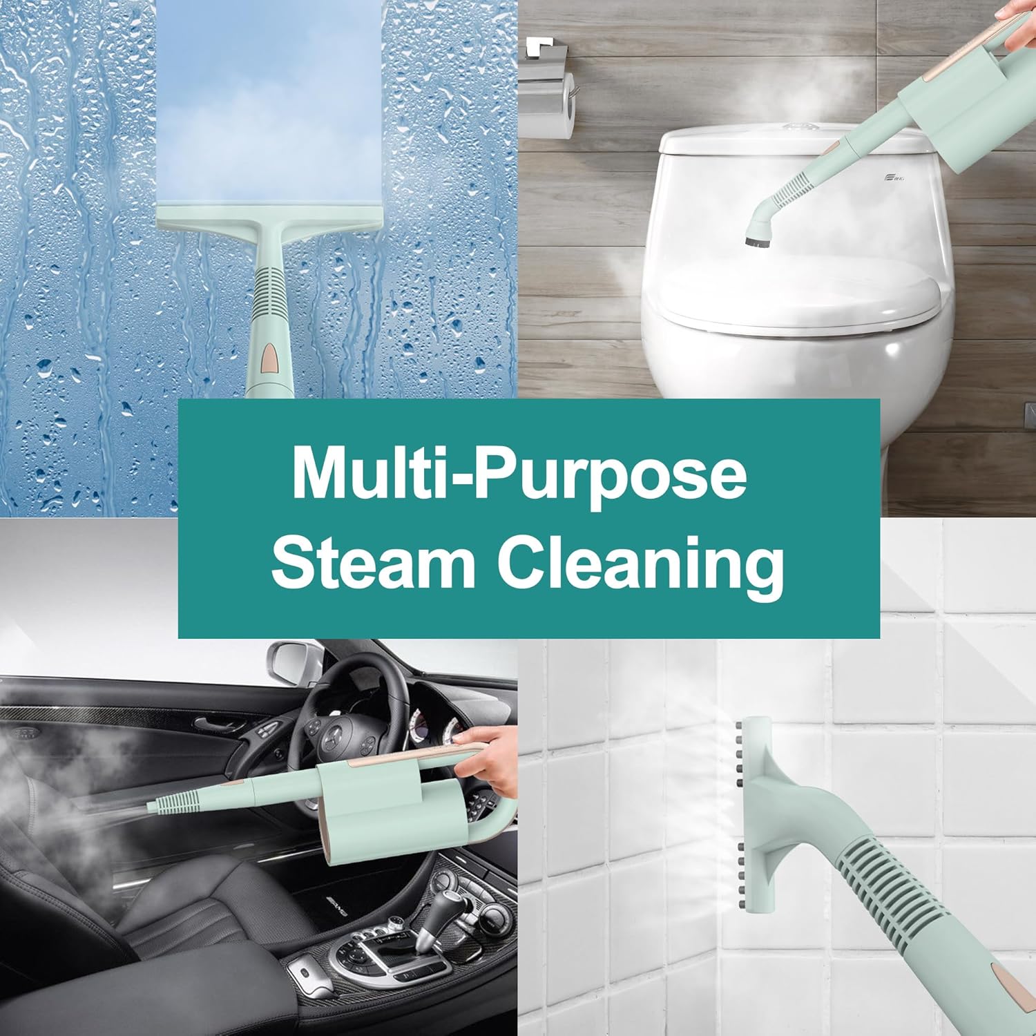 Newbealer Steam Mop & Detachable Handheld Cleaner, 250ml 1200W Powerful Floor Steamer, 3 Adjustable Levels for Carpet Laminate Hardwood Grout, Carpet Glider, 11 Multi-purpose Accessories & 2 Pads