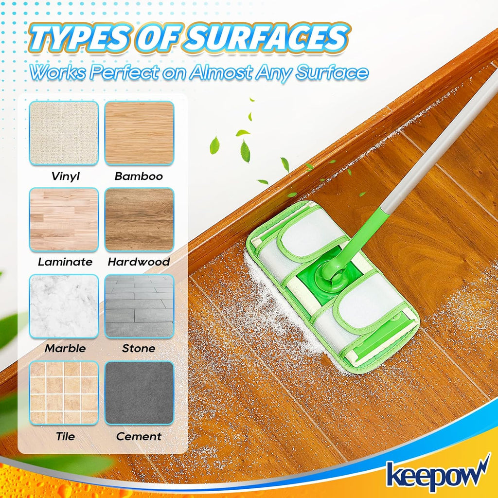 Reusable Pads Compatible with Swiffer Sweeper Mops - Washable Microfiber Mop Pad Refills - 12 Inch Floor Cleaning Mop Head Pads Work Wet and Dry - 5 Pack