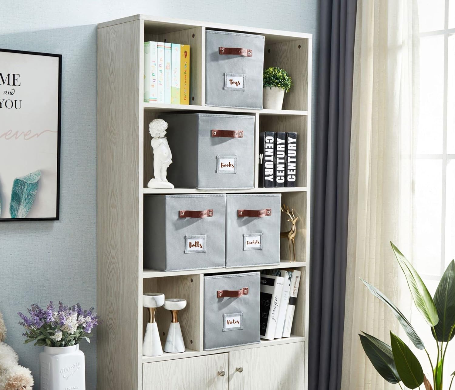 DECOMOMO Storage Bins, Cube Storage Bin with Labels, Fabric Storage Cubes for Shelves (10.5" x 11" / 6pcs, Grey)