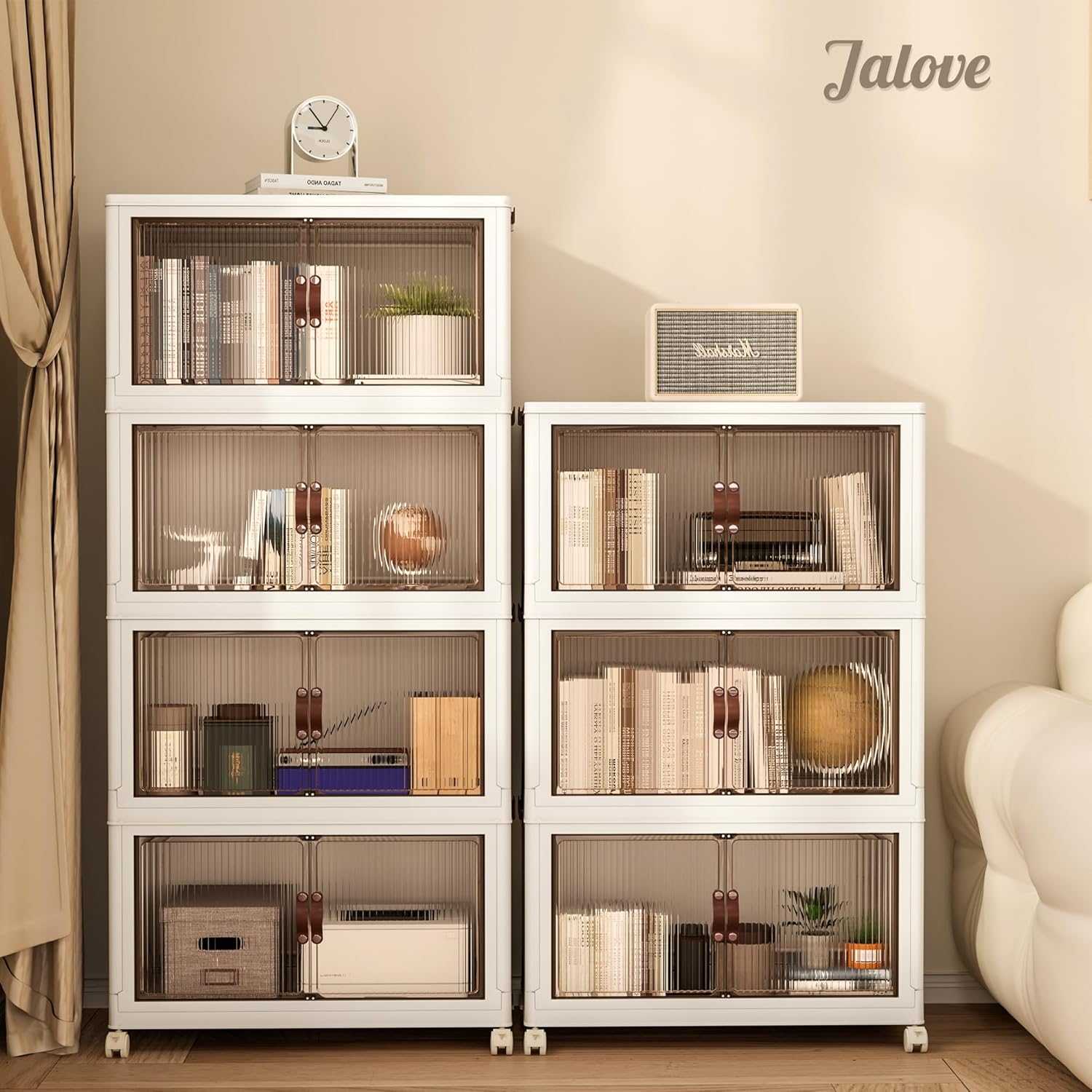 Jalove 30Gal Large Storage Bins with lids, 120QT Plastic Stackable Storage Containers with Wheels, Collapsible Closet Organizer and Storage Drawers,Clothes Organization for Cabinet Home, 1Pack White