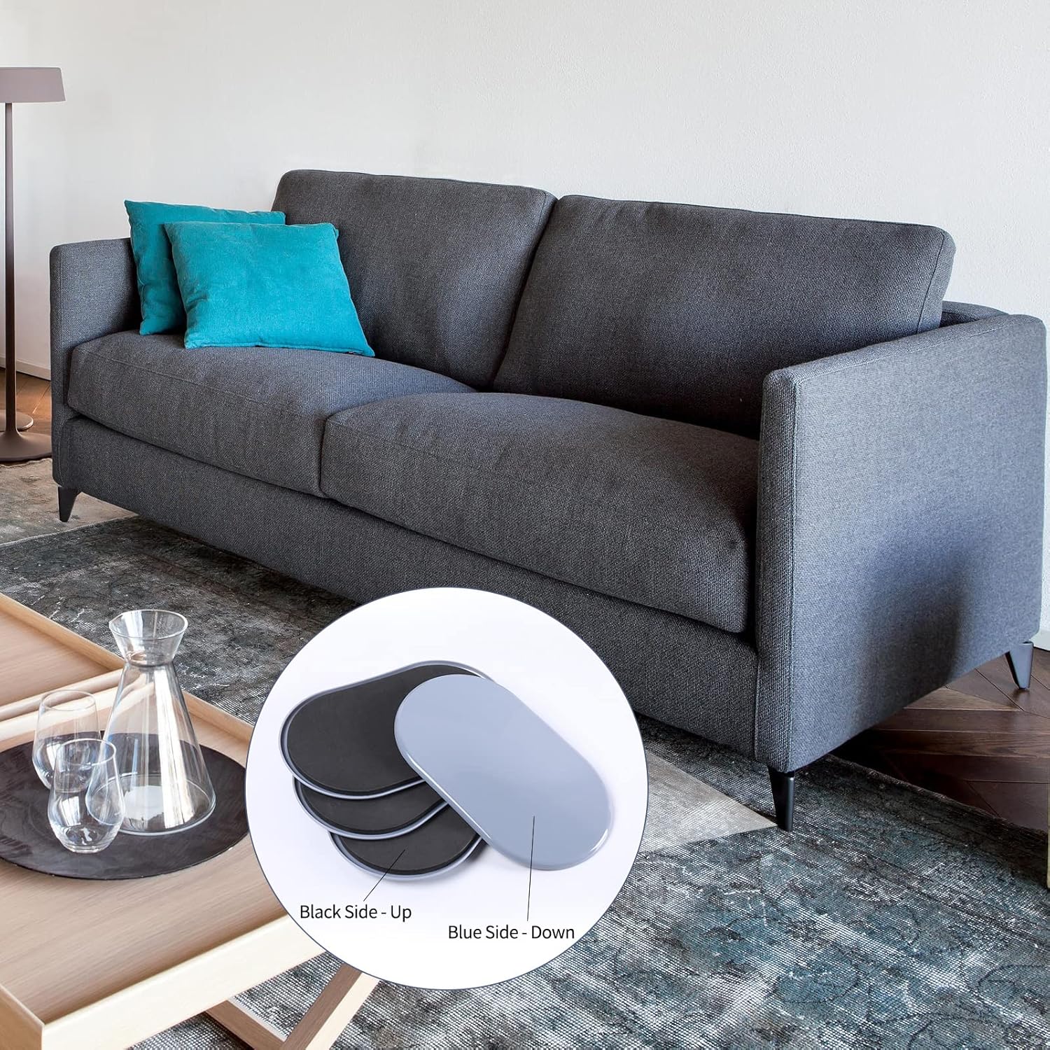 Reusable Large Furniture Movers Sliders for Carpet and Hardwood Floors-8 Pack 9-1/2" Oval Moving Pads Protector for Heavy Duty Sofa Bed Table Desk,Quickly and Easily Move Any Item, Light Blue