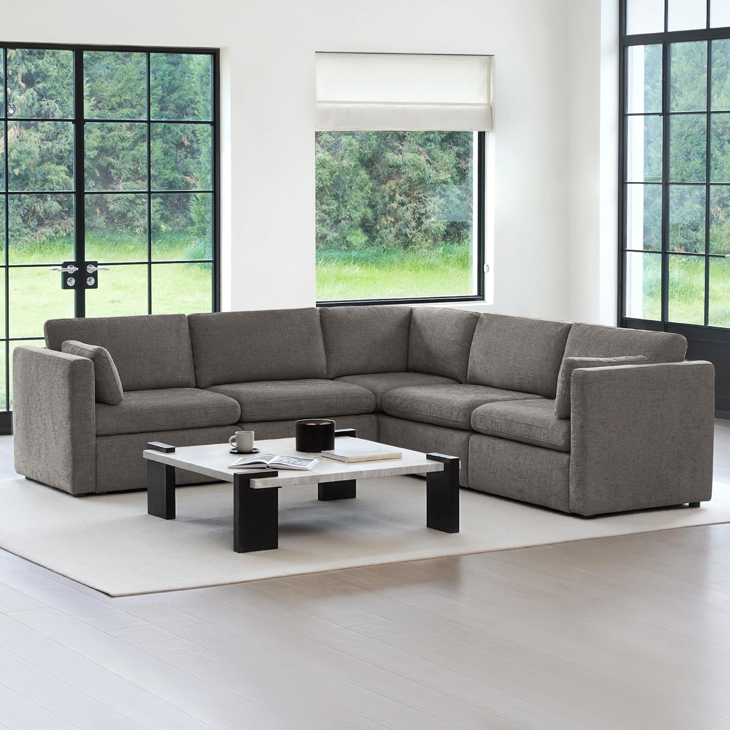 CHITA Oversized Modular Sectional Fabric Sofa Set, FSC Certified Extra Large 5 Seat V Shaped Corner Sectional Cloud Couch for Living Room, 106 inch Width, 4 Seat and 1 Middle Corner, Grey