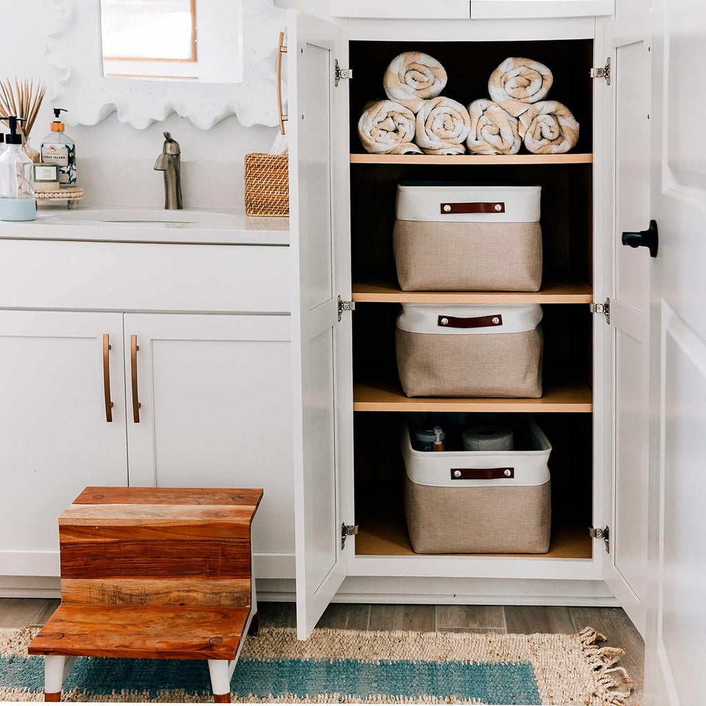 OrganiHaus Extra Large Fabric Storage Bins for Shelves 16x13in, Closet Storage Baskets for Shelf Organizing, Canvas Rectangle Bins for Organization, Linnen Baskets for Organizing - Beige/Off-White