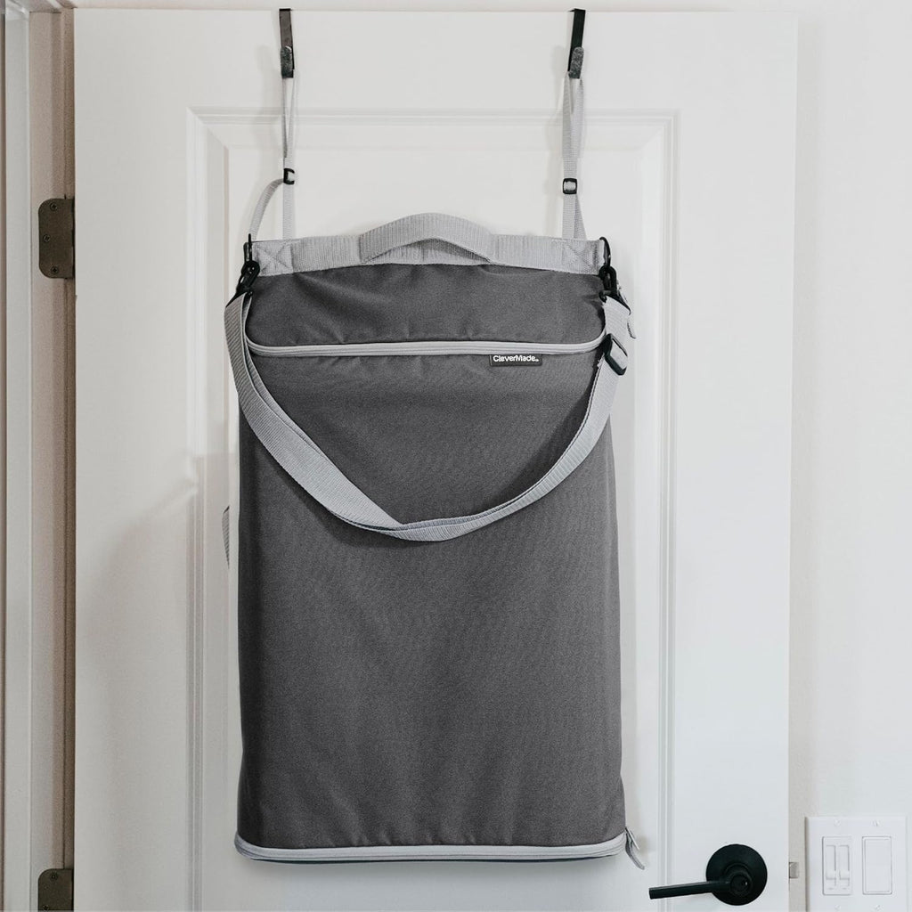 CleverMade Convertible Laundry Hamper Bag - Shadow Gray Stone holds 21.5L / 20 lbs 1 Compartment - Storage with Handles for Home Organization