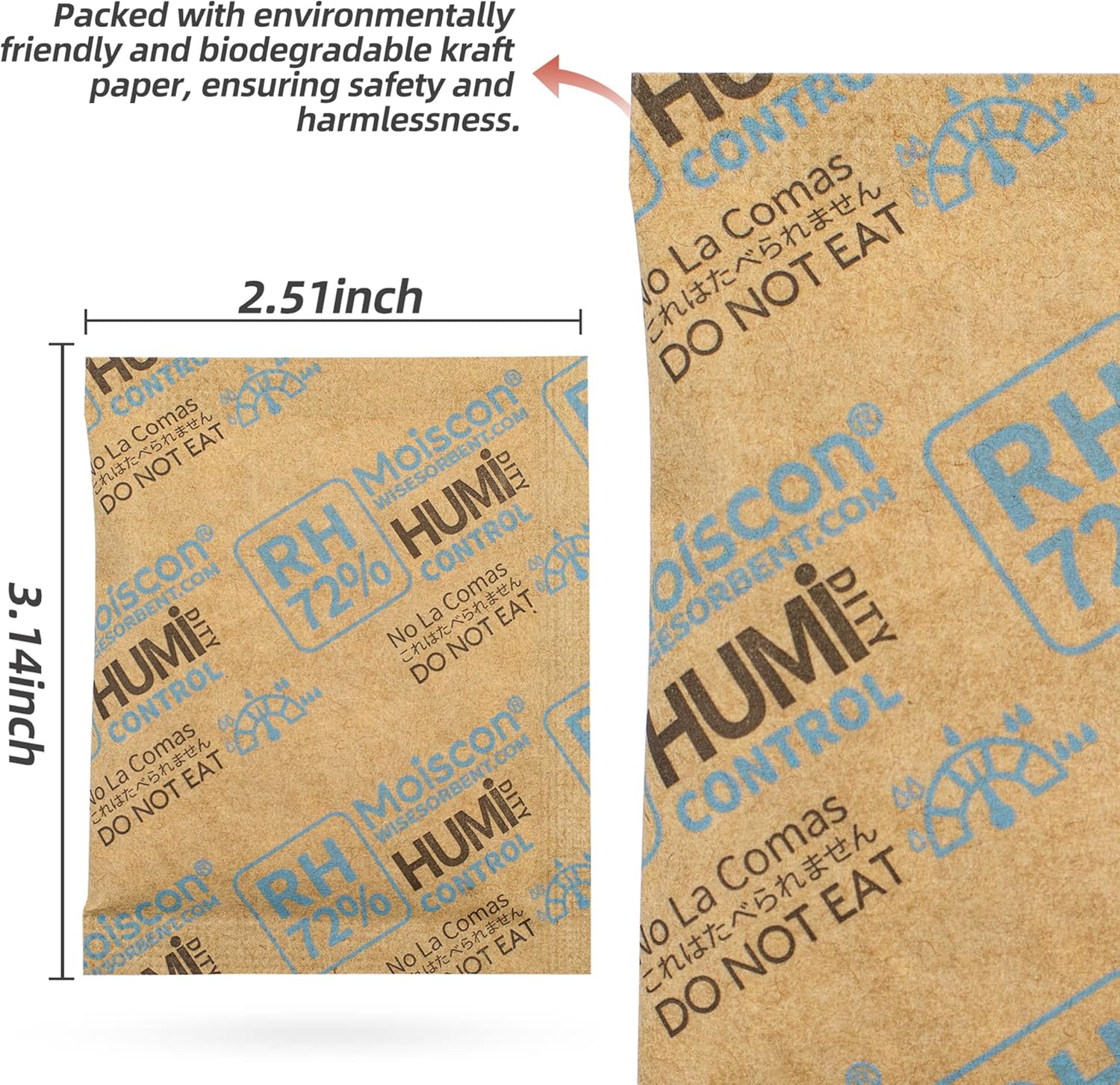 72% Two-Way Humidity Control Packs- 8 Gram Moisture Absorbers for Herbs, Wood Humidifier Boxes - Natural Craft Paper Design, Individually Sealed Packets, Prevents Leaks [15 Pack]
