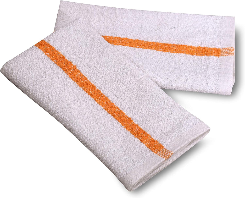 120 PC New Cotton Blend White Restaurant Bar Mops Kitchen Towels (10 Dozen ) (120, Gold Stripe), 32 Oz