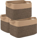 OIAHOMY 3 Pack Storage Basket for Organizing, 13''X9.85''X8.7'' Storage Bins,Woven Basket Basket with Handles, Toy Storage Basket Bin,Stylish Room Decor Basket, Brown & Black