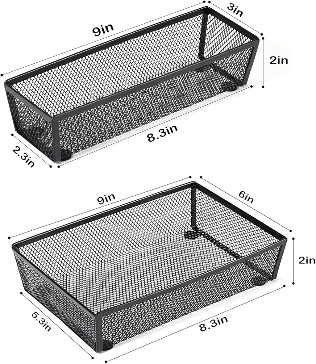 BYCY Silverware Drawer Organizer, Mesh Utensil Organizer for Kitchen Storage, Black Steel Metal Mesh Tray for Flatware Fork Spoon Knife… (9 * 3-5P-Black)