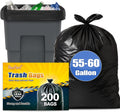 55-60 Gallon Black Trash Bags 200 Bags by RayPard Extra Large Multi-Use Heavy Duty Commercial Garbage Bags, Lawn And Leaf Bags, Outdoor Yard Waste Bag, Contractor Workshops Trash Bin Liner