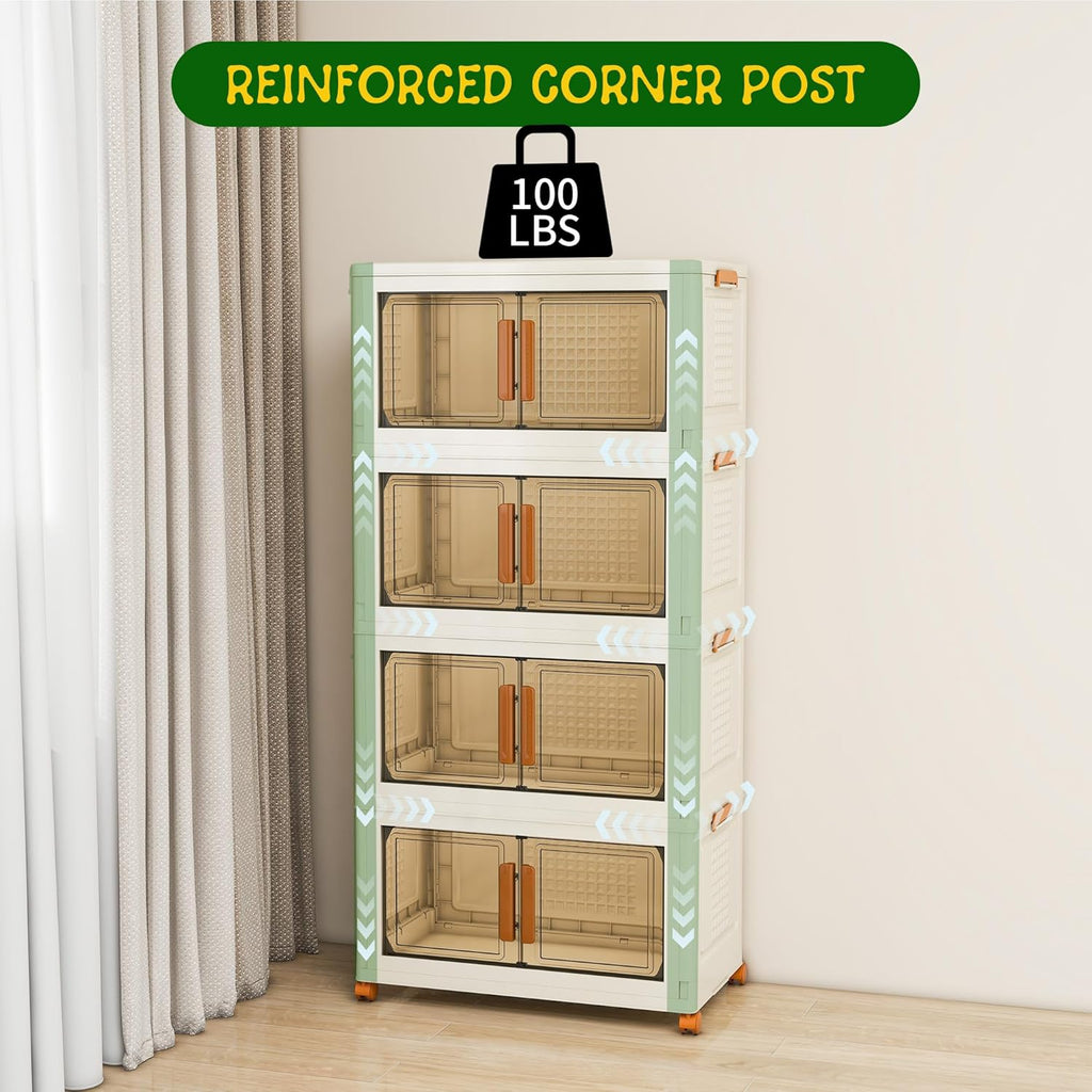 4 Tier Large Stackable Plastic Storage Bins with 1 Lid 95 QT/Tier, Collapsible Plastic Box Storage Bin with Wheels, Home Containers Boxes Closet Organizers for Living Room, Office, Dorm
