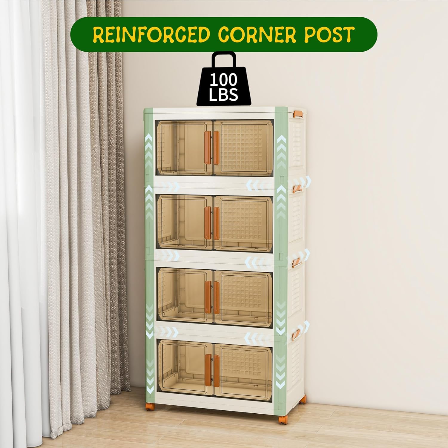 4 Tier Large Stackable Plastic Storage Bins with 1 Lid 95 QT/Tier, Collapsible Plastic Box Storage Bin with Wheels, Home Containers Boxes Closet Organizers for Living Room, Office, Dorm