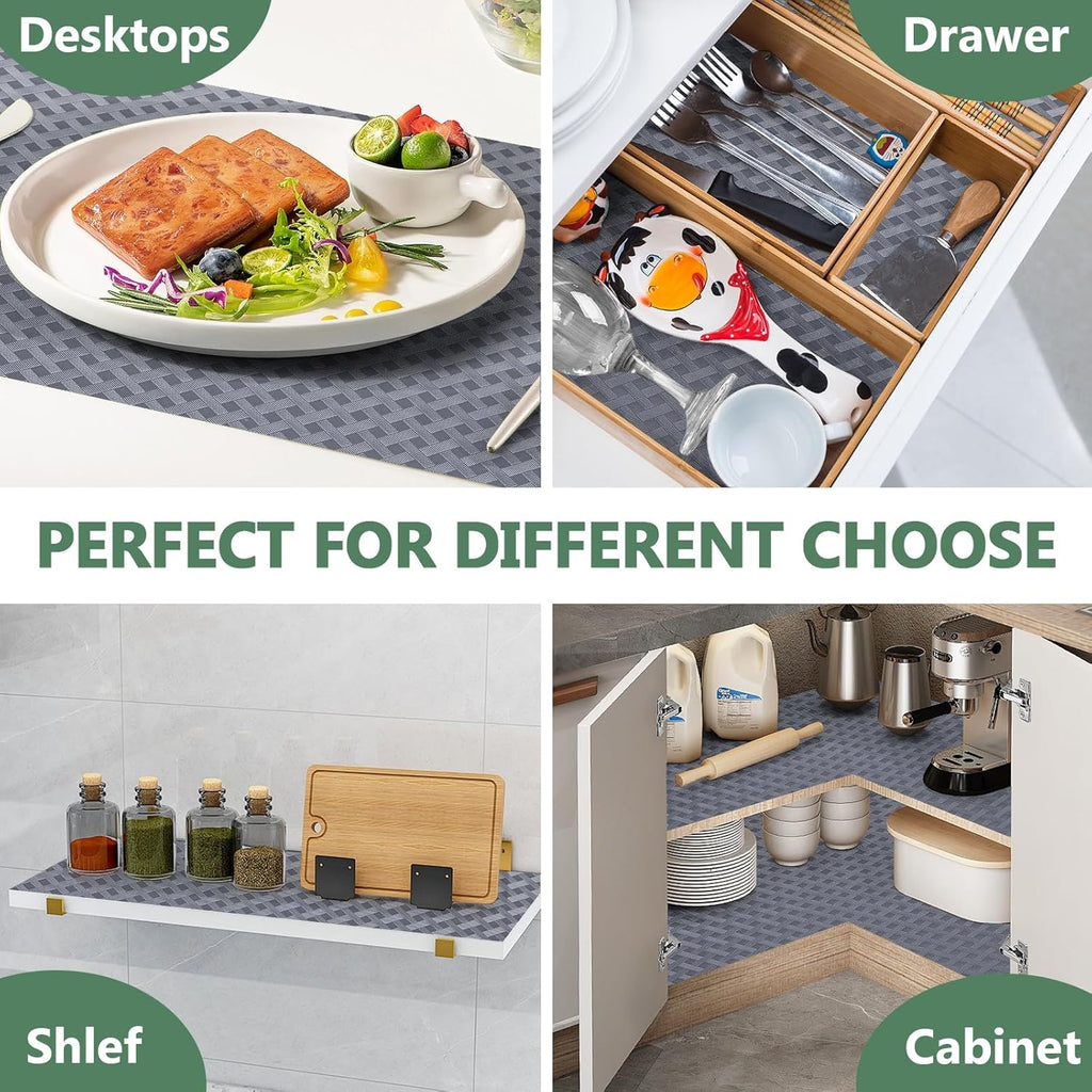 Shelf Liners, Non-Adhesive Drawer Liner, Waterproof & Oil-Proof Kitchen Cabinet Cupboard Liner Plastic EVA Material BPA Free Fridge Liner Mats Paper Protector for Shelves (Grey/24in x 240in)