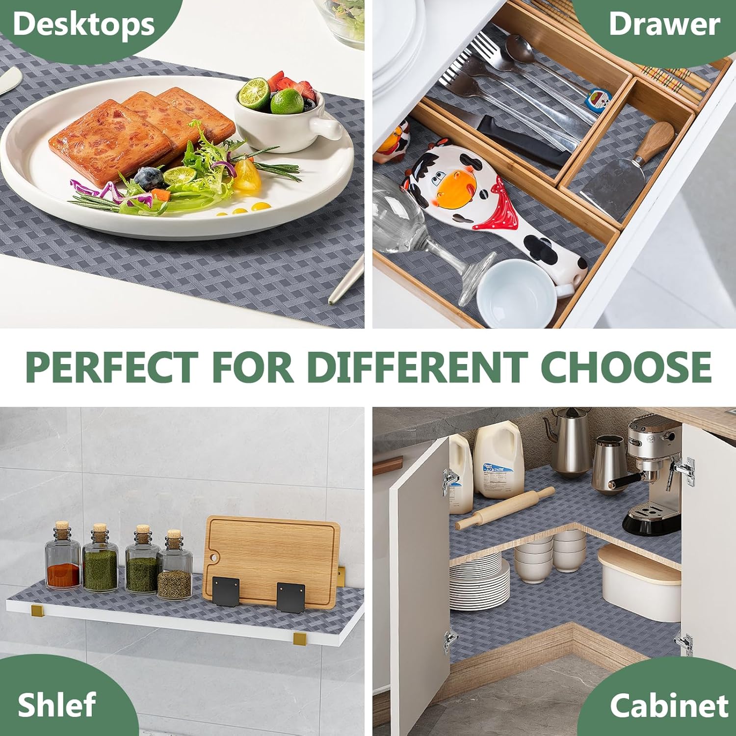 Shelf Liners, Non-Adhesive Drawer Liner, Waterproof & Oil-Proof Kitchen Cabinet Cupboard Liner Plastic EVA Material BPA Free Fridge Liner Mats Paper Protector for Shelves (Grey/16in x 240in)