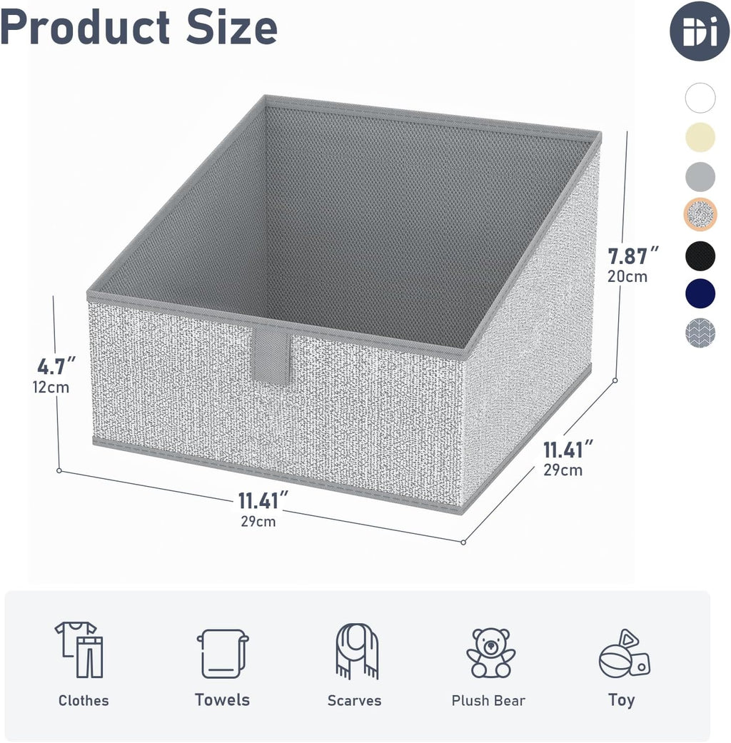 DIMJ Closet Storage Bins 6 Pack - Fabric Trapezoid Closet Organizer Bin, Foldable Storage Baskets for Shelves, Closet Shelf Organizer, Clothing Storage Box for Toys, Books, Towel, Clothes, Gray