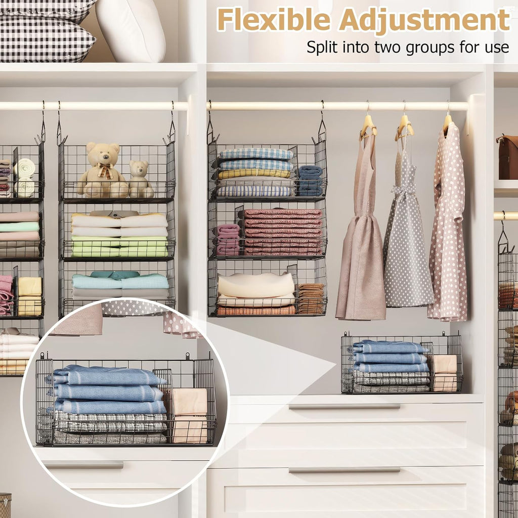 5 Tier Extra Large Closet Hanging Organizer with 5 Dividers,16.5"L x 11.8"W x 51.4"H Closet Organizers and Storage with 5 S Hooks,Clothes Organizer for Sweaters Clutches Handbags Hats Accessories