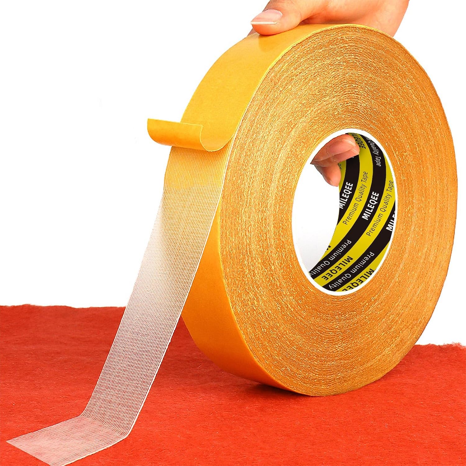 Double Sided Tape Heavy Duty, 1in x 164FT, Extra Large Universal High Tack Mounting Tape, Strong Wall Adhesive Strips Fiberglass Mesh, Sticky Clear Tape, Picture Poster Decor, Easy Use