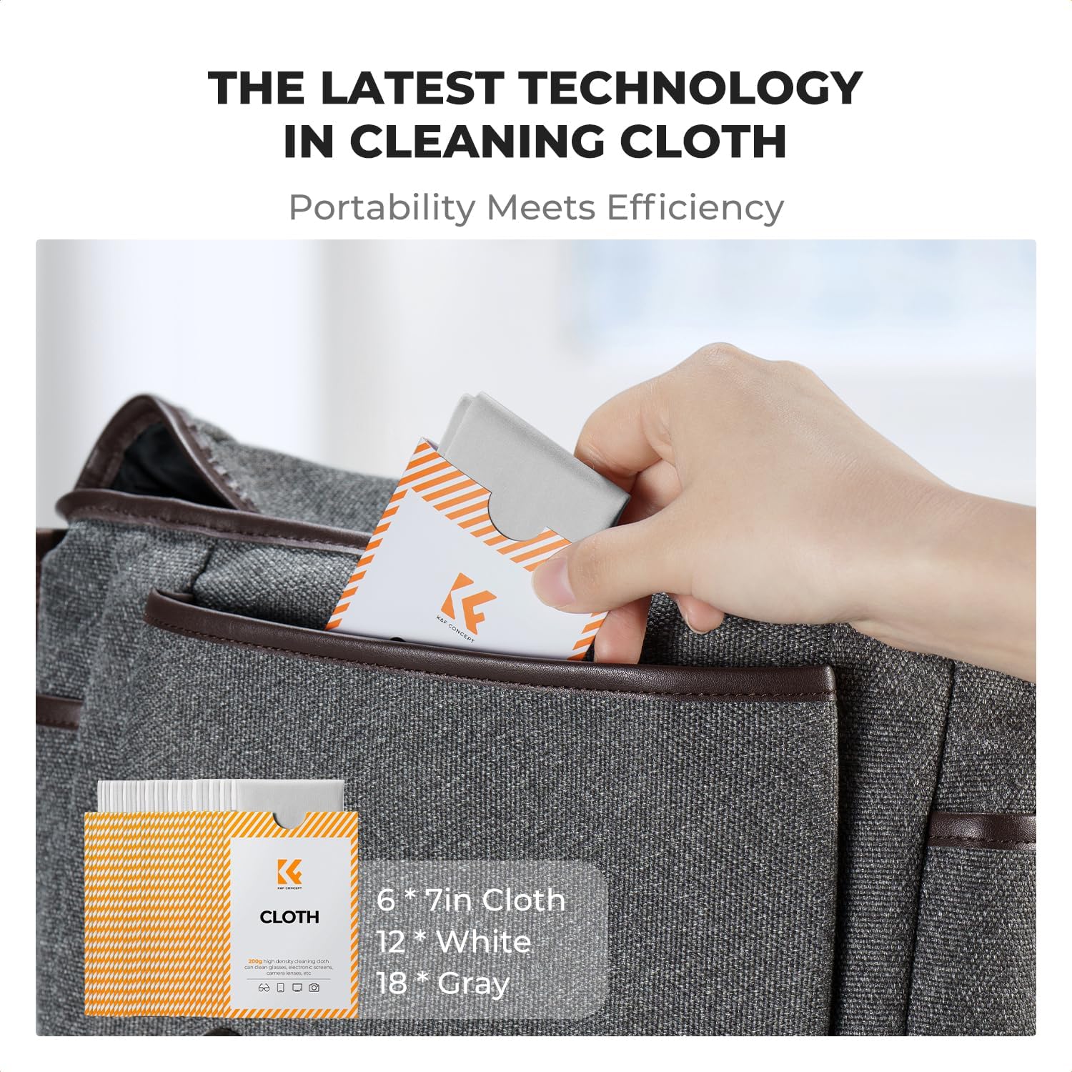 K&F Concept 30 Pack Lens Cleaning Cloth | Microfiber Cleaning Cloth | Glasses Cleaning Cloths | Eyeglass Lens Cleaner | Eyeglasses, Camera Lens, VR/AR Headset, and Screen Cleaning | White & Grey