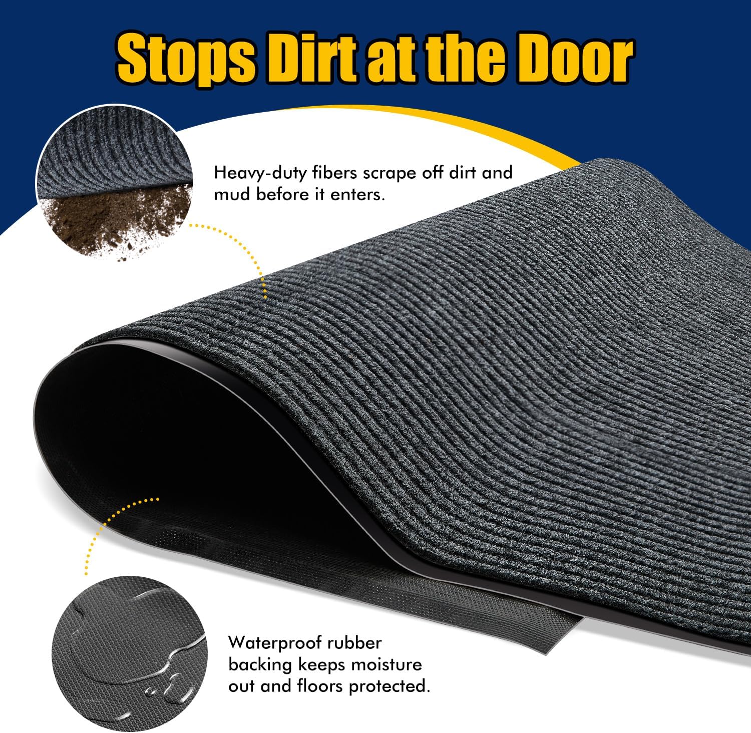 Extra Large Indoor/Outdoor Entrance Mat - 4 x 10 Feet, Rubber Border Door Mat Heavy Duty, Waterproof, Low-Profile, Easy to Clean, Rubber Entry Mat,Commercial Floor Mat, Charcoal Grey