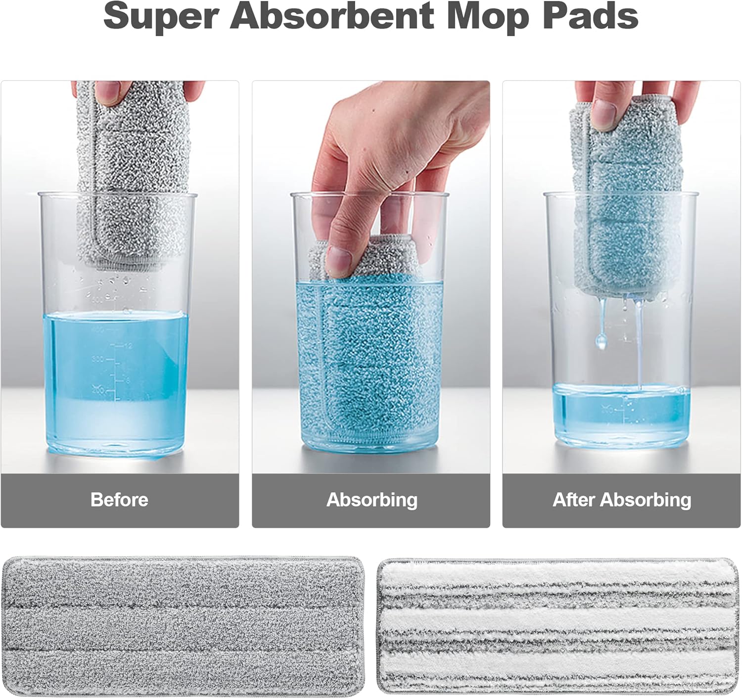 JOYMOOP Flat Mop Pads, Microfiber Mop Cleaning Pads, Washable Pads, Pads Replacement Flat Mop or Mop Bucket Set, Pack of 4 Refills 15inch - Grey and Stripe